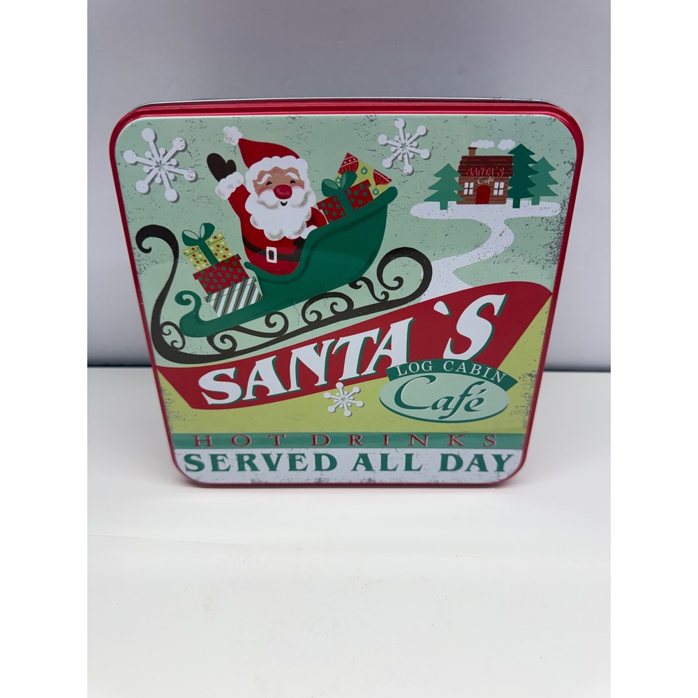 Hobby Lobby Santa's Log Cabin Cafe Christmas Tin 2012 Candy Cane Stripe Red